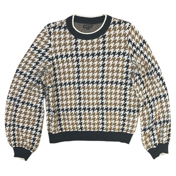 Who What Wear Sweaters - WHO WHAT WEAR Houndstooth Sweater Black Ochre Brown Modern Retro Crewneck XL
